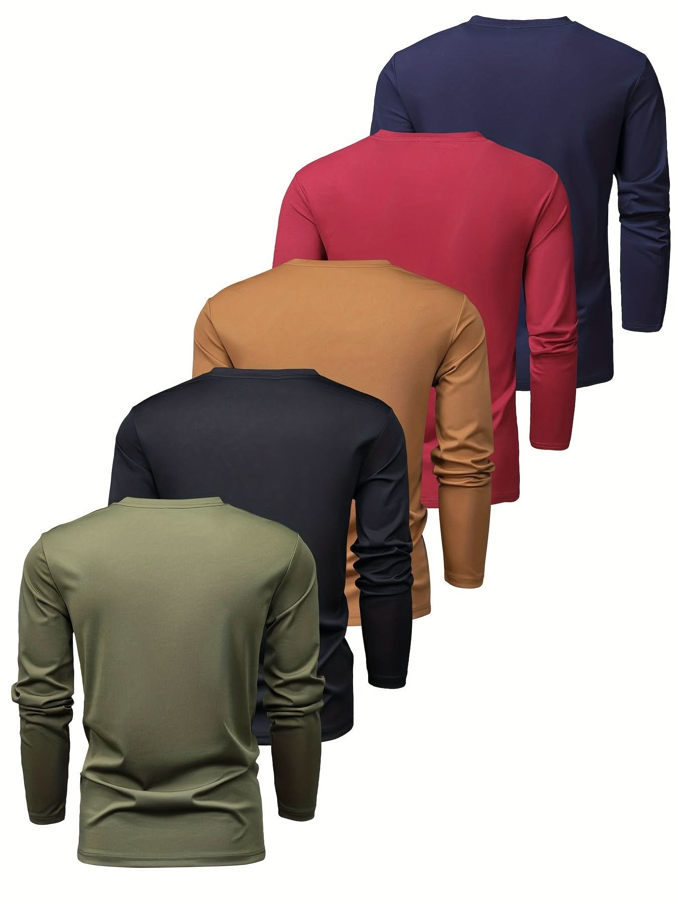 5 - piece Men's Spring And Autumn Long - sleeved Basic T-shirts, Fashionable Casual Sports Outing Tops, Bottoming Shirts - LustMia