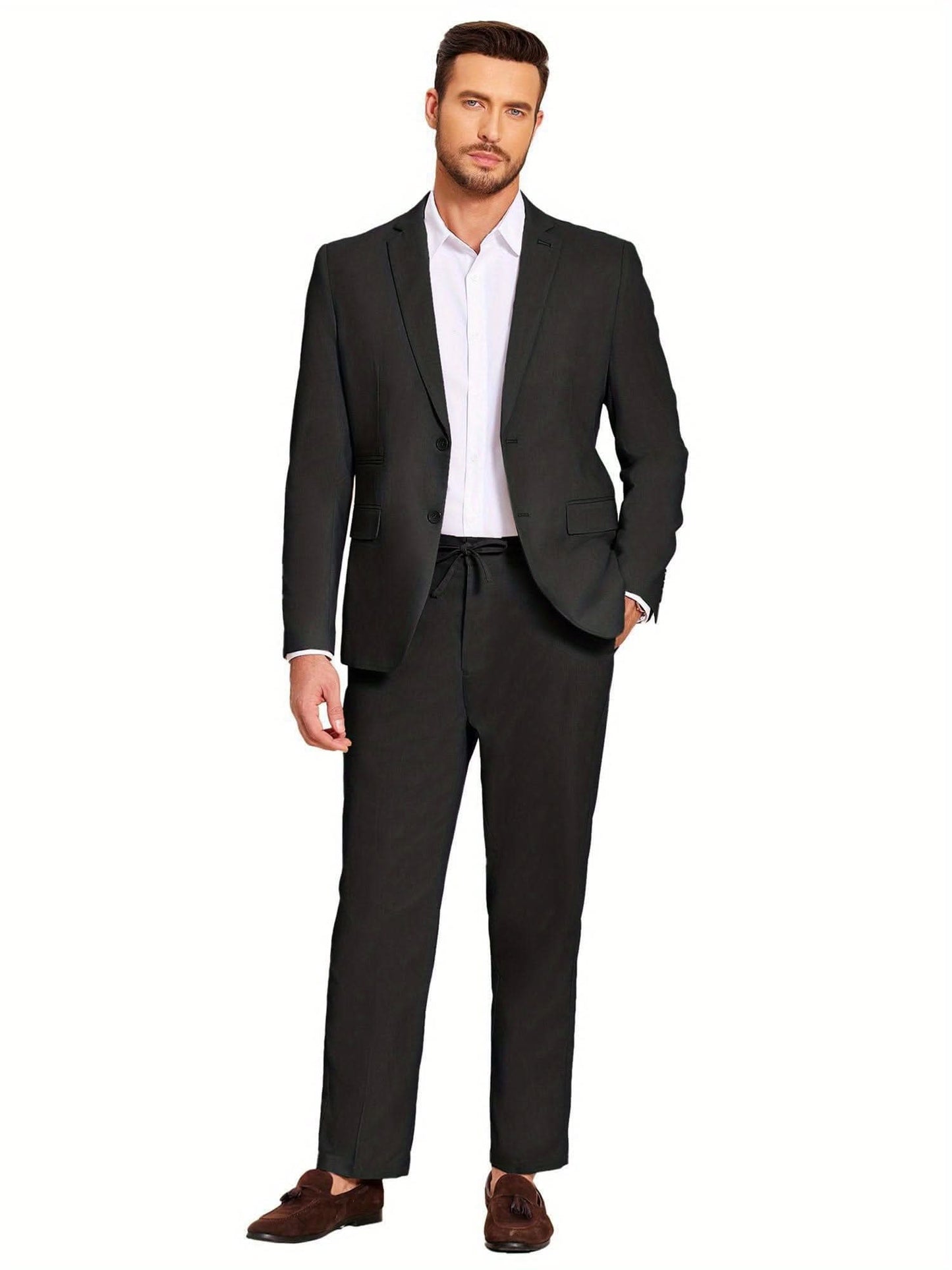 Mens 2 Piece Linen Suit Lightweight Casual - LustMia