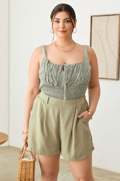 Zenobia Plus Size Half Elastic Waist Shorts with Pockets - LustMia