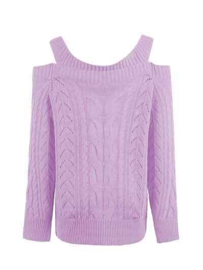 Cable - Knit Openwork Sweetheart Neck Sweater - LustMia