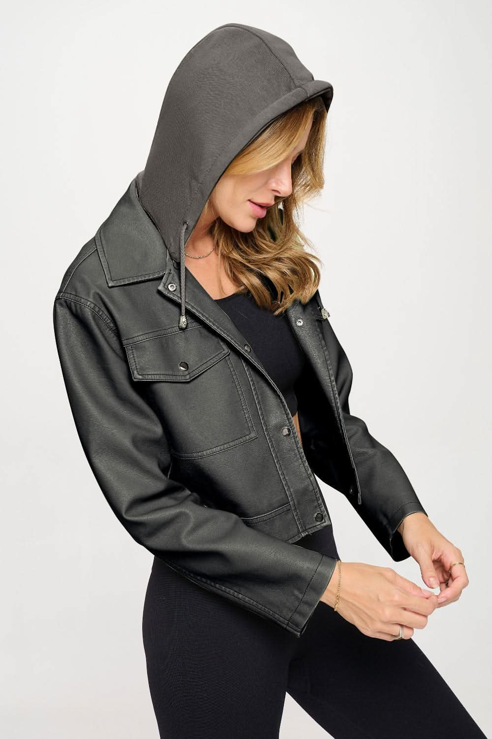 Coalition LA Snap Down Cropped Hooded Jacket - LustMia