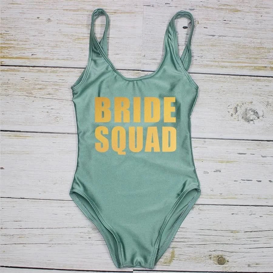 Bachelorette Bathing Suit BRIDE SQUAD Swimwear Women Wedding Party Swimming Suits One Piece Backless Swimsuit Beach Wear - LustMia