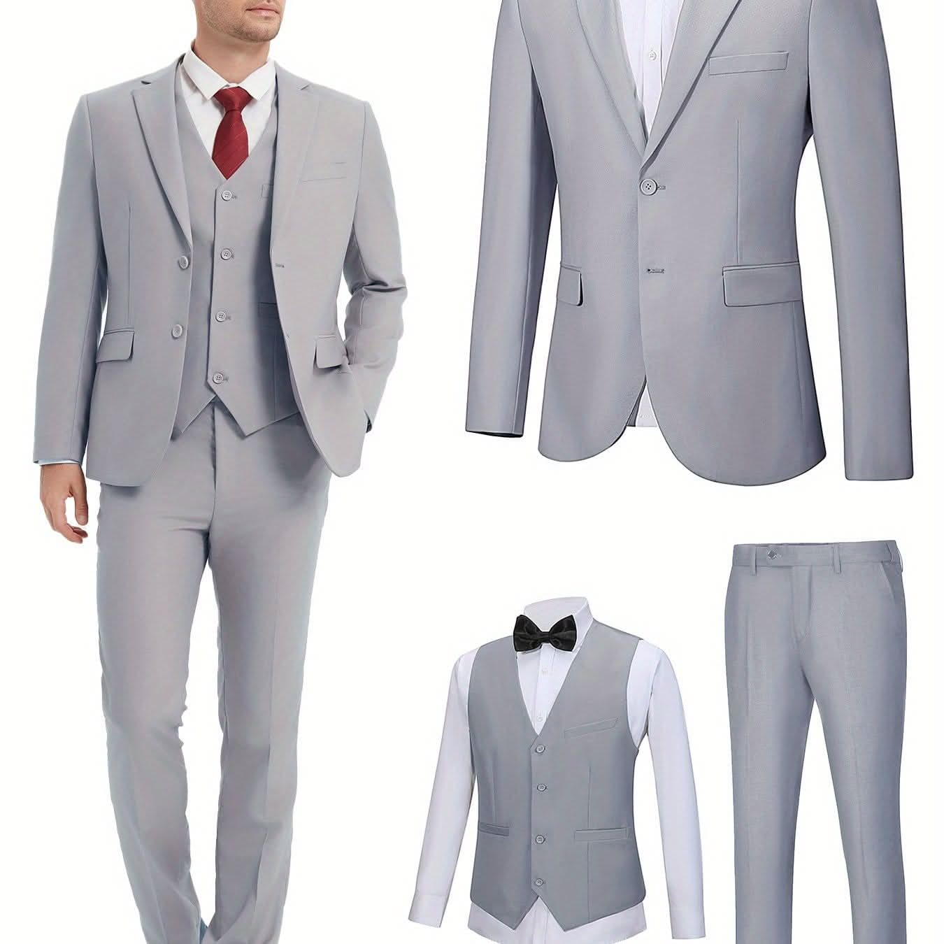 Mens SlimFit ThreePiece Wedding Business Suit - LustMia