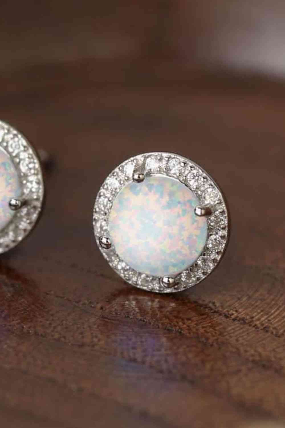 925 Sterling Silver Platinum - Plated Opal Round Stud Earrings - LustMia