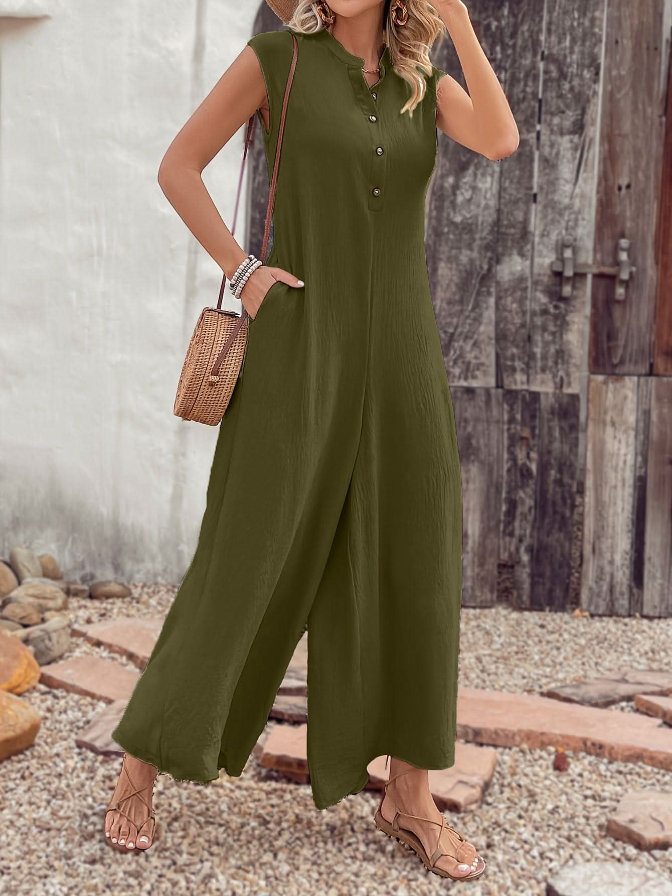 Versatile SpringSummer Womens ButtonUp Jumpsuit with Pockets - By Lustmia - LustMia