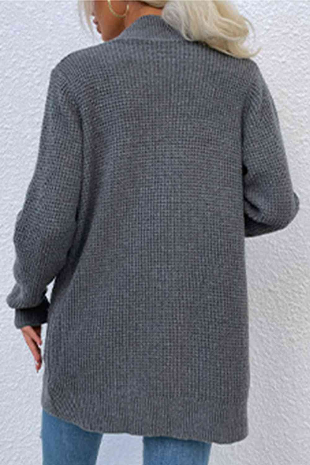 Open Front Rib - Knit Cardigan with Pockets - LustMia