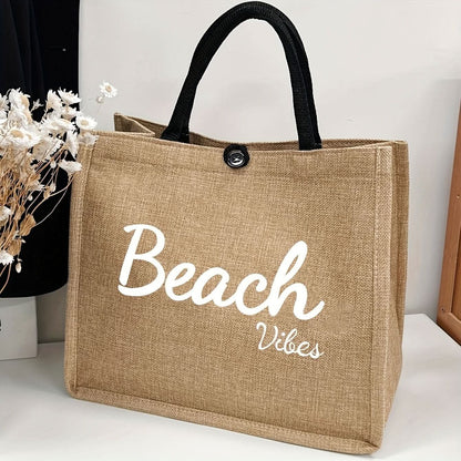 Stylish Beach - Themed Tote Bag With Letter Print - Spacious & Versatile for Work, School, Shopping, and Travel - LustMia