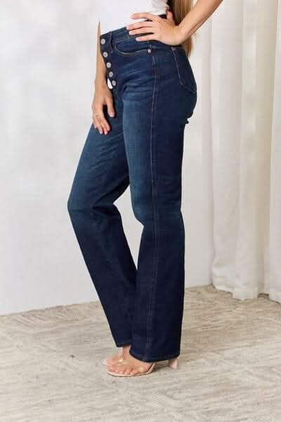 Judy Blue Full Size Button - Fly Straight Jeans - LustMia