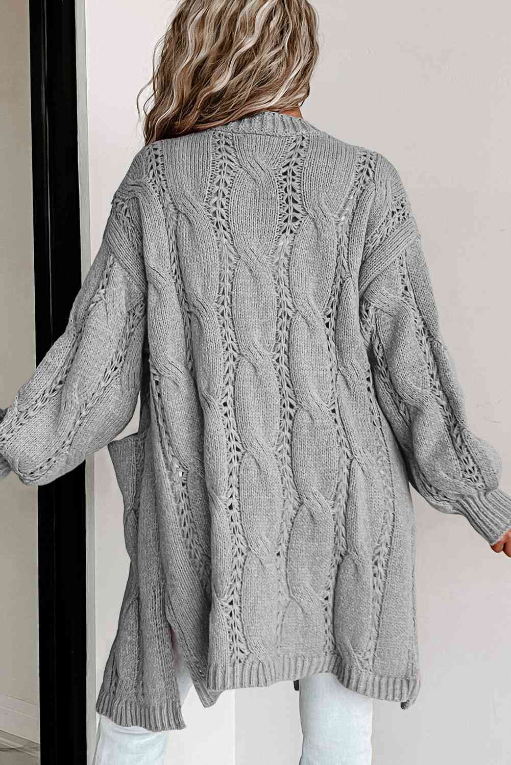 Cable - Knit Dropped Shoulder Cardigan - LustMia