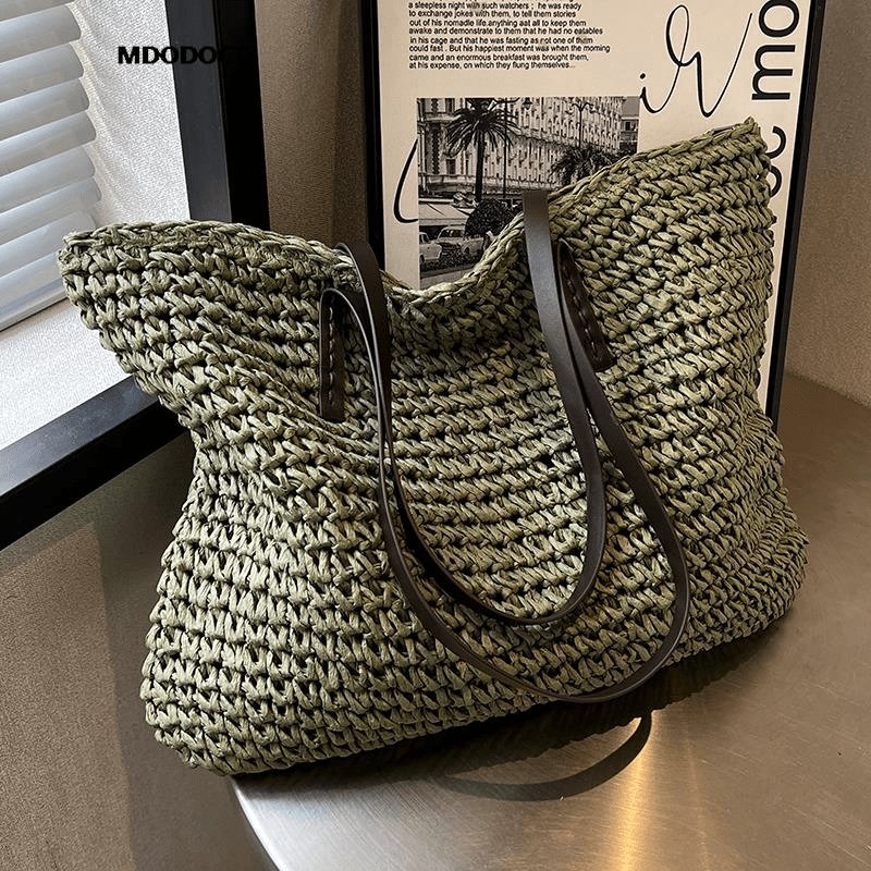 1pc Straw Woven Tote Bag (18.9''x14.17''/48cm*36cm), Luxury Handbag, Large Capacity Fashion Beach Shoulder Bag, Casual Summer Shopping - LustMia