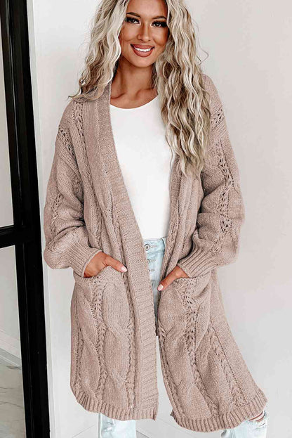 Cable - Knit Dropped Shoulder Cardigan - LustMia