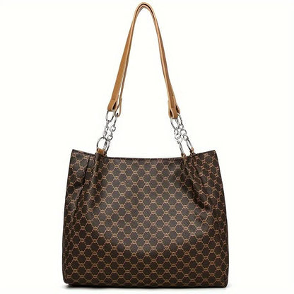 Fashion PU Leather Tote Bag for Women with Geometric Pattern - LustMia