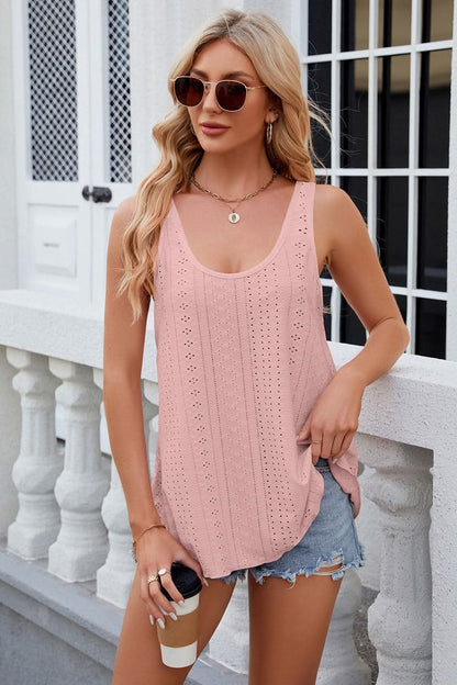 Eyelet Scoop Neck Wide Strap Tank - LustMia