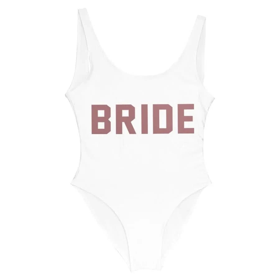 Bachelorette Bathing Suit BRIDE SQUAD Swimwear Women Wedding Party Swimming Suits One Piece Backless Swimsuit Beach Wear - LustMia