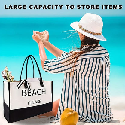 1pc Large Beach Tote Bag For Women, Cute Foldable Utility Bag With Zipper, Waterproof Travel Gym Yoga Essential, Home & Vacation Beach Bag - LustMia