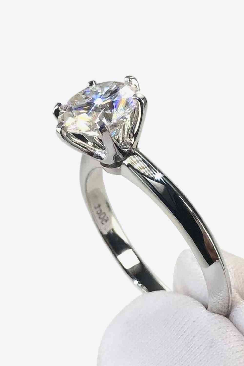 Adored 925 Sterling Silver 3 Carat Moissanite 6 - Prong Ring - LustMia