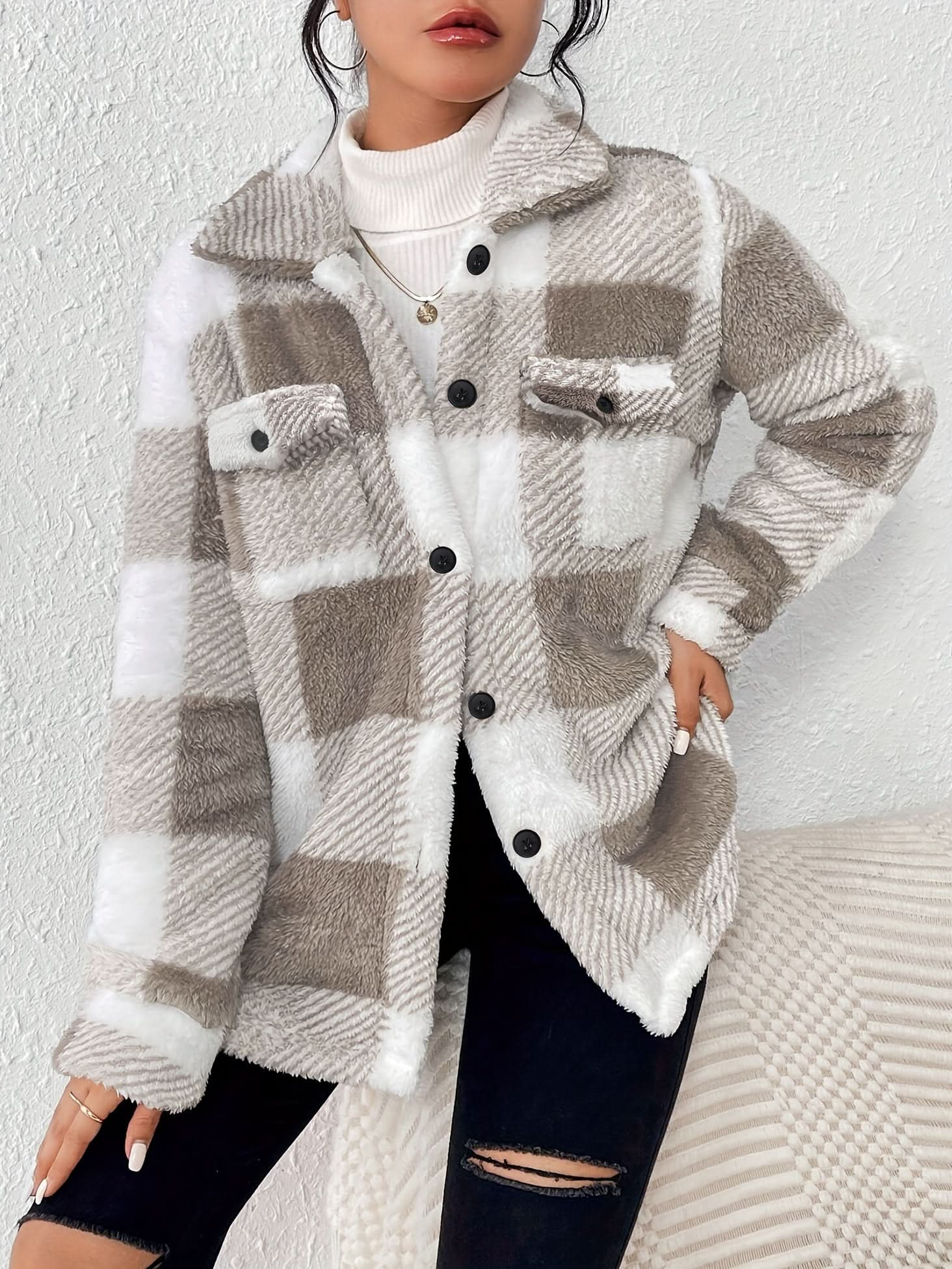 Plaid Pattern Button Front Jacket - LustMia