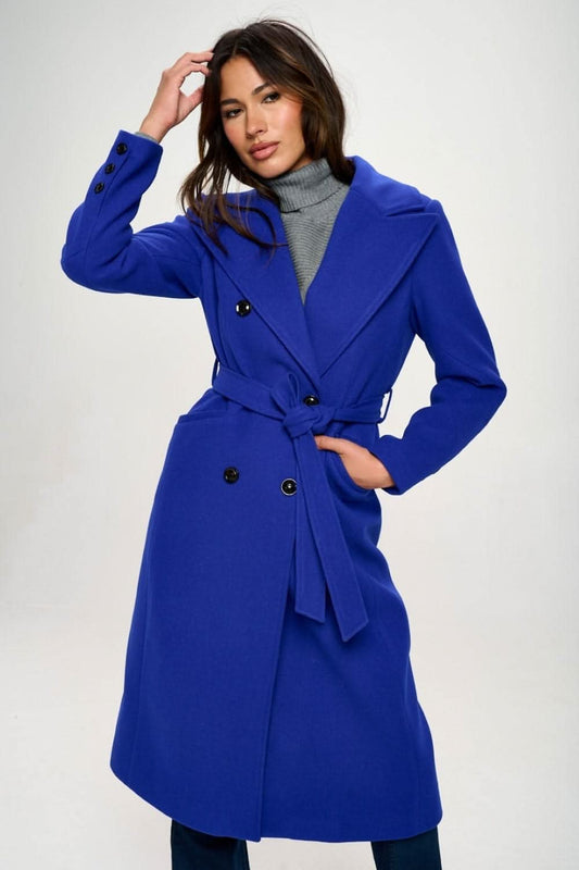 Coalition LA Double - Breasted Longline Coat with Belt - LustMia