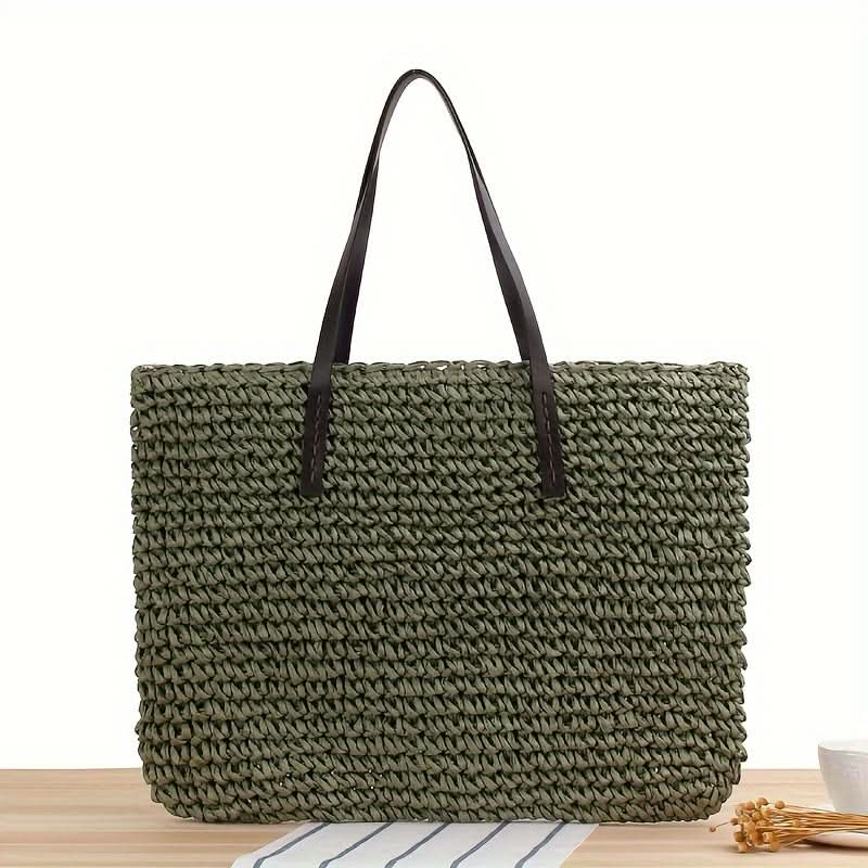 1pc Straw Woven Tote Bag (18.9''x14.17''/48cm*36cm), Luxury Handbag, Large Capacity Fashion Beach Shoulder Bag, Casual Summer Shopping - LustMia