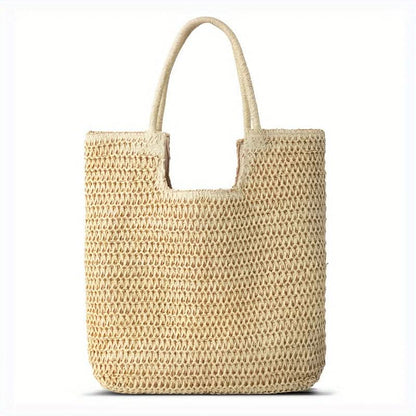 Straw Woven Tote Bag, Large Capacity Shoulder Bag, Women's Casual Handbag For Travel Beach Shopping - LustMia