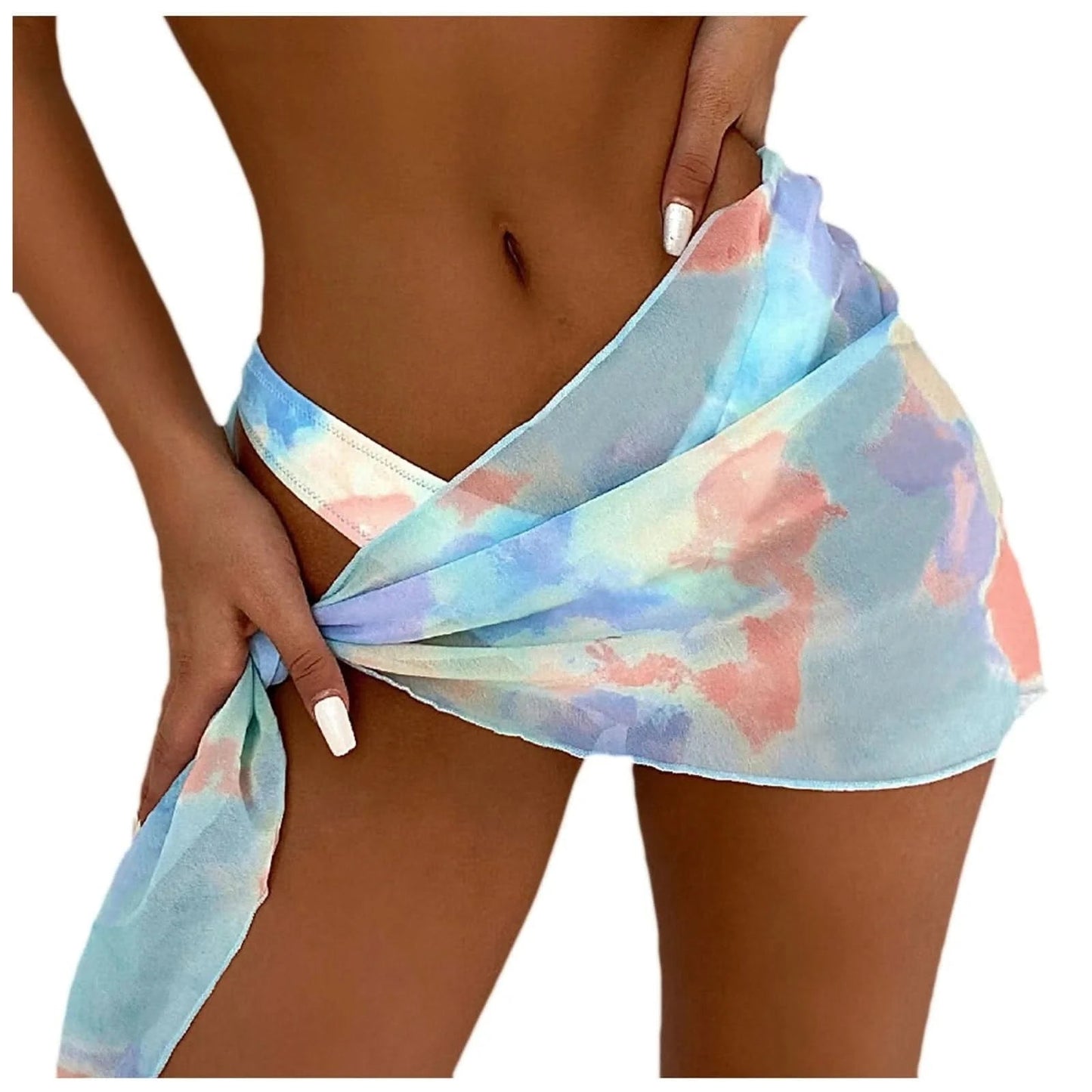 Summer bikini sexy bikini high waist bikini Women Tie - dye Print Bikini Swimwear Beachwear Silk Scarf Mesh Smock Skirt thong swim - LustMia