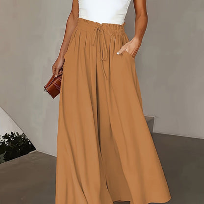 Plus Size Elegant Wide Leg TieFront Pants - LustMia