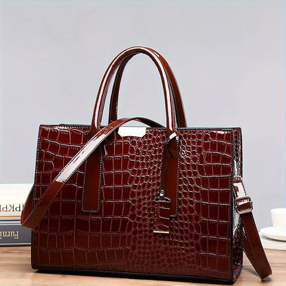 Classic Elegant Square Handbag, With Crocodile Pattern - LustMia