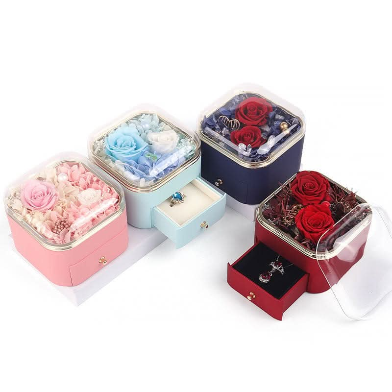 Valentines Day Rose Flower Drawer Jewelry Box Earrings Ring Necklace Storage Valentine's Day Gift Box Romantic Jewelry Packaging Box - LustMia