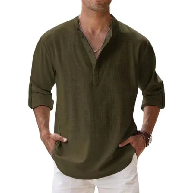 Spring and Autumn New Men's Linen Long Sleeve Breathable Shirt Solid Color Casual Basic Cotton Linen Shirt Tops S - 5XL - LustMia