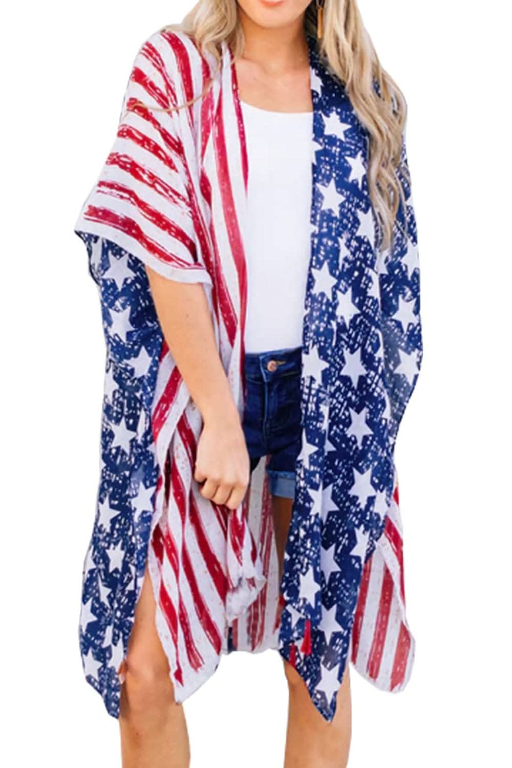 Full Size Star & Stripes Open Front Cover Up - LustMia