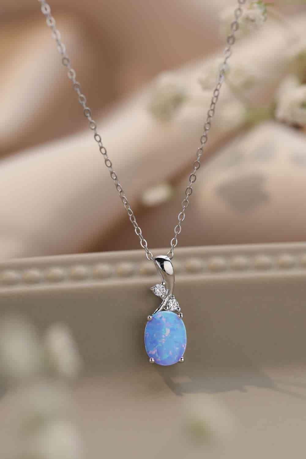 Opal Oval Pendant Chain Necklace - LustMia