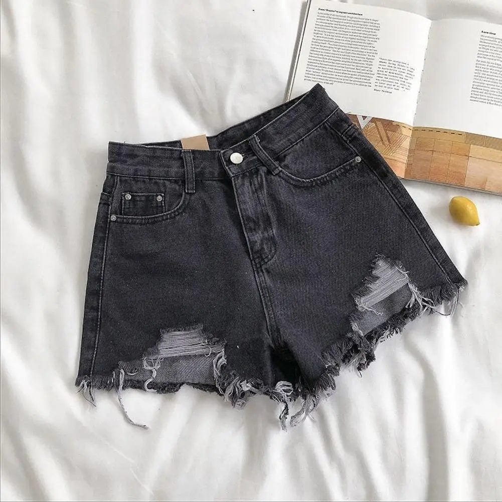 High Waist Aline Ripped Denim Shorts - LustMia