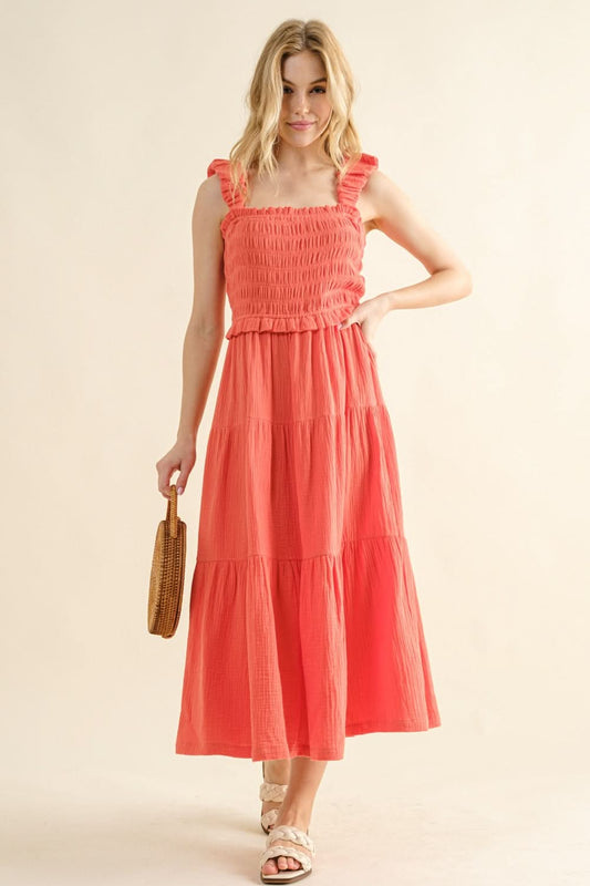 And The Why Smocked Ruffled Tiered Dress - LustMia