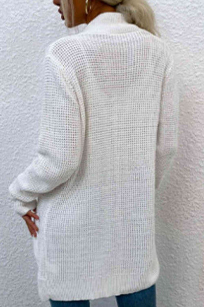 Open Front Rib - Knit Cardigan with Pockets - LustMia