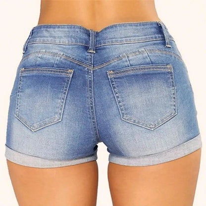 Womens MidWaist Ripped Denim Shorts - LustMia