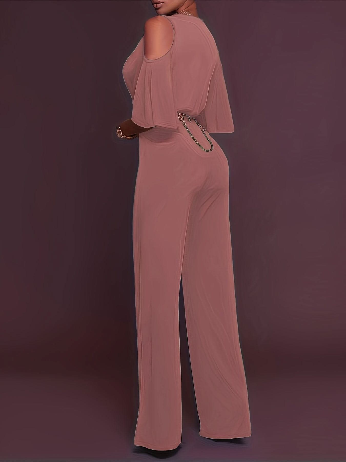 Elegant Cold Shoulder Vneck Jumpsuit - LustMia