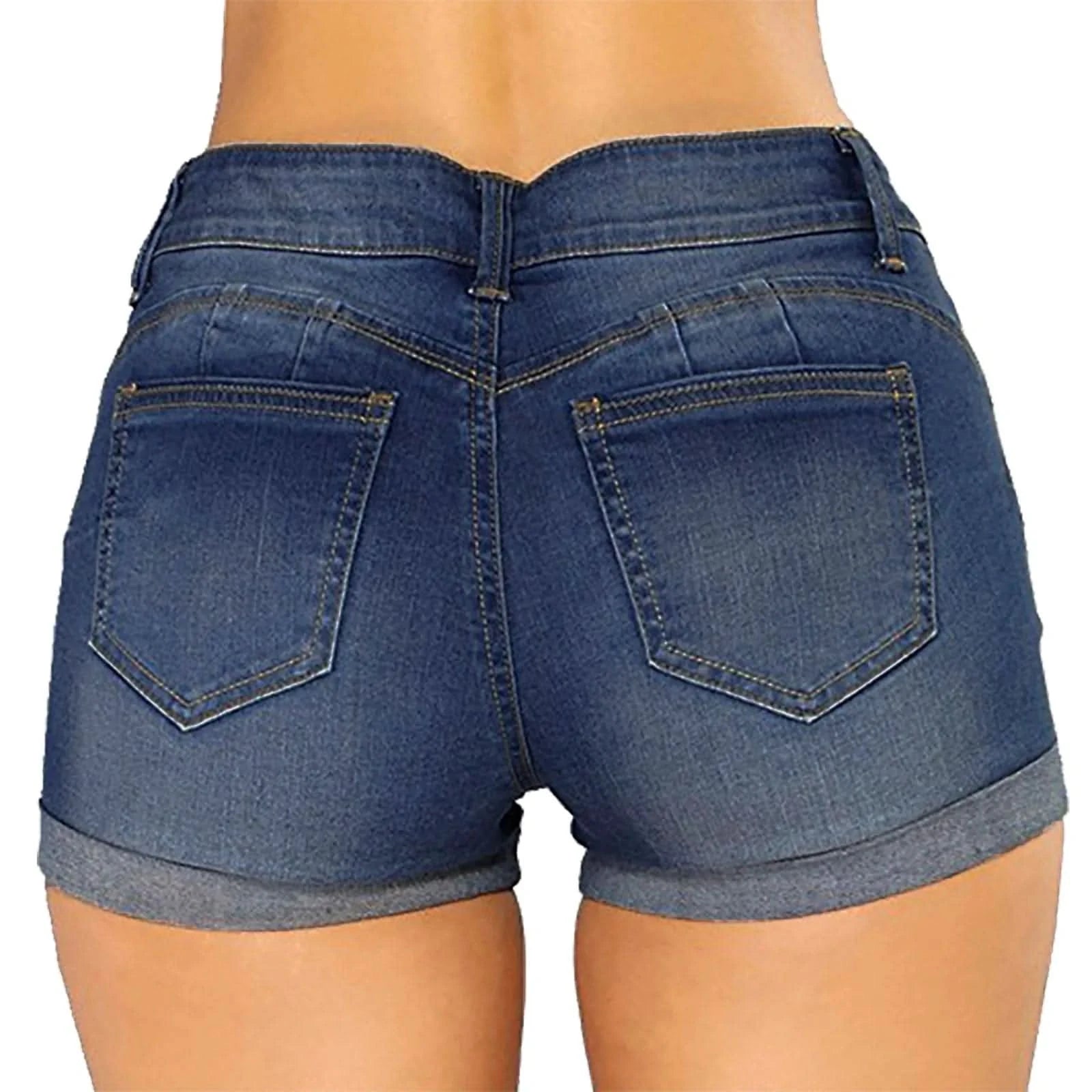 Womens Chic Ripped Mid Waist Denim Shorts - By Lustmia - LustMia