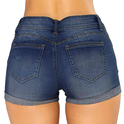 Womens Chic Ripped Mid Waist Denim Shorts - By Lustmia - LustMia