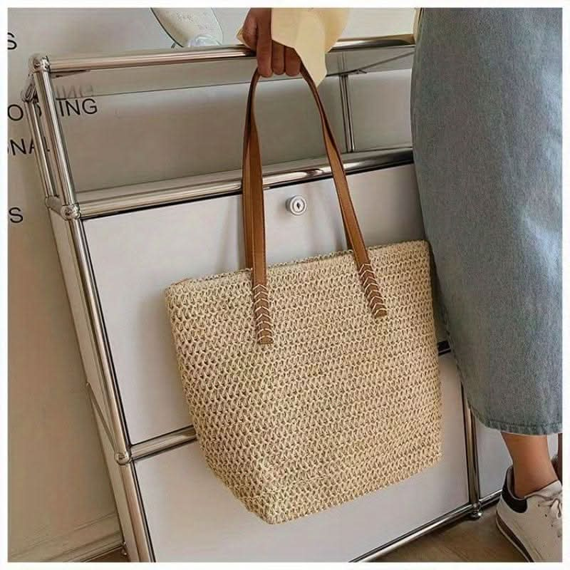 Straw Woven Tote Bag, Summer Beach Shoulder Bag, Women's Casual Handbag For Beach Travel Vacation - LustMia