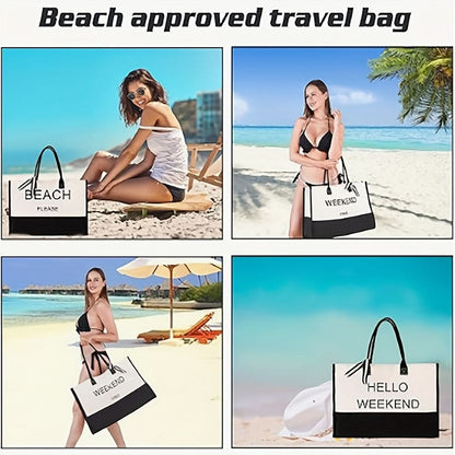 1pc Large Beach Tote Bag For Women, Cute Foldable Utility Bag With Zipper, Waterproof Travel Gym Yoga Essential, Home & Vacation Beach Bag - LustMia