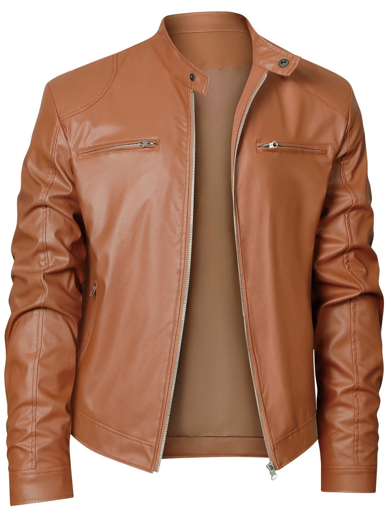 Men's PU Leather Biker Jacket For Spring Fall - LustMia