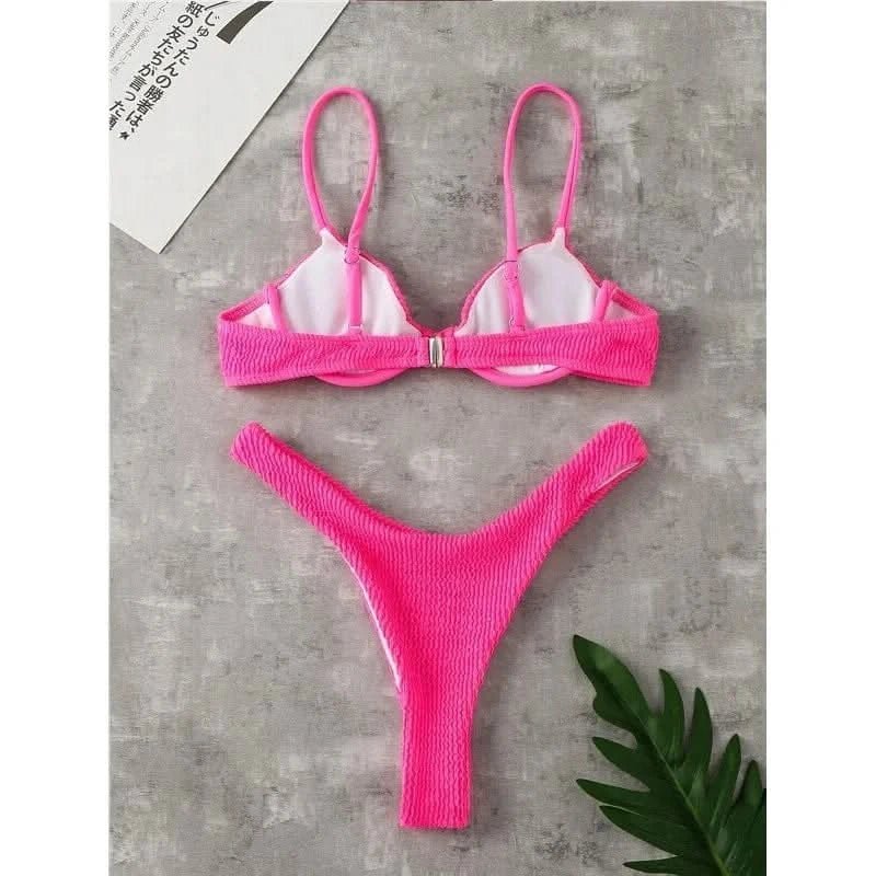 Swimsuit 2022 new Sexy Bikini Push Up Micro Bikini Set Solid Swimwear Women Bathing Suit Lace Bikini Triangle Brazilian Biquini - LustMia