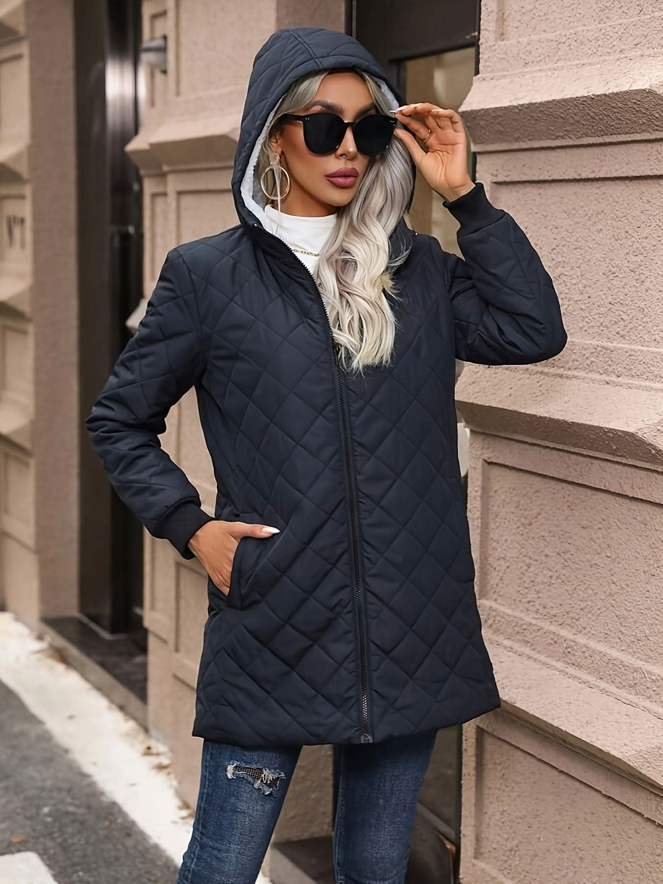 Womens Cozy Quilted Thermal ZipUp Hoodie - LustMia