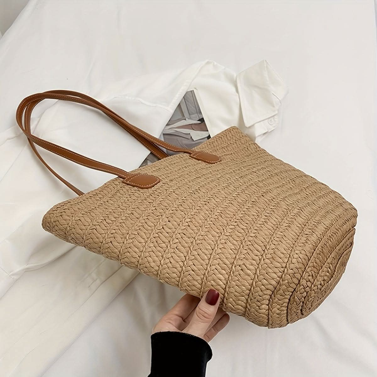 Chic Woven Straw Tote - Spacious Summer Beach Bag, Versatile Casual Handbag - Perfect for Womens Travel & Leisure - LustMia