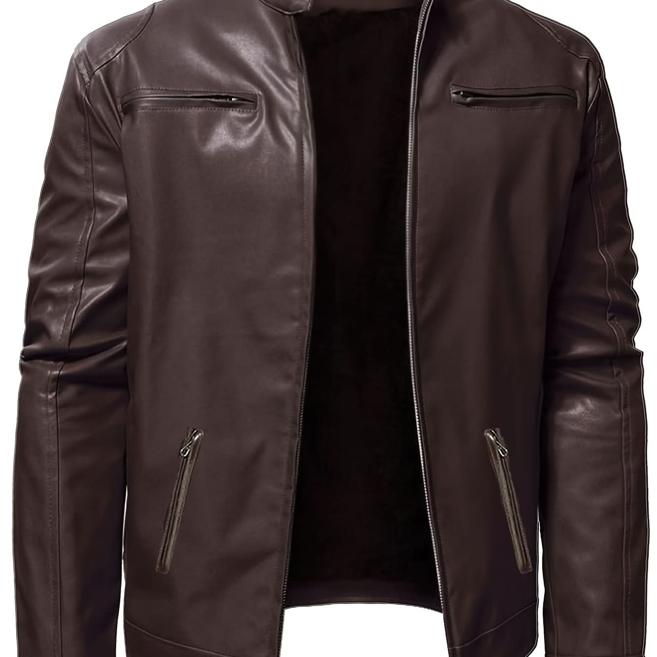 Men's PU Leather Biker Jacket For Spring Fall - LustMia