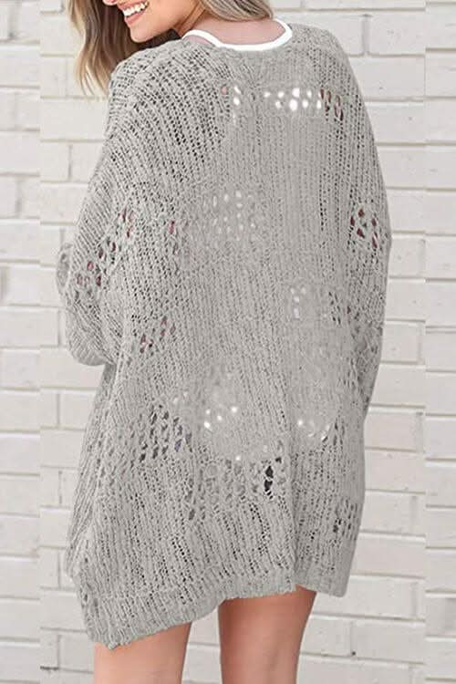 Openwork Open Front Long Sleeve Cardigan - LustMia