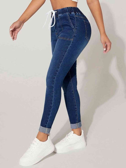 Drawstring Cropped Jeans - LustMia