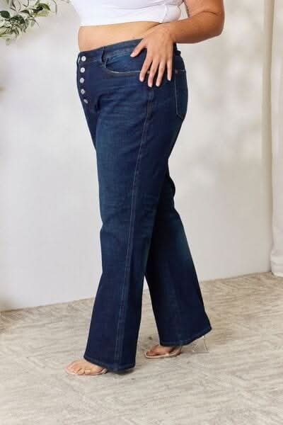 Judy Blue Full Size Button - Fly Straight Jeans - LustMia