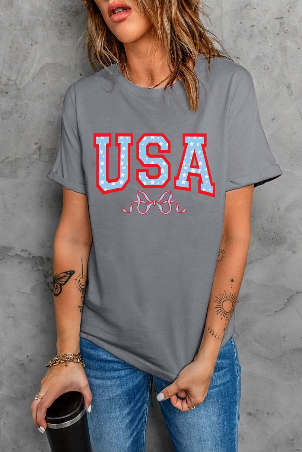 USA Round Neck Short Sleeve T-Shirt - LustMia