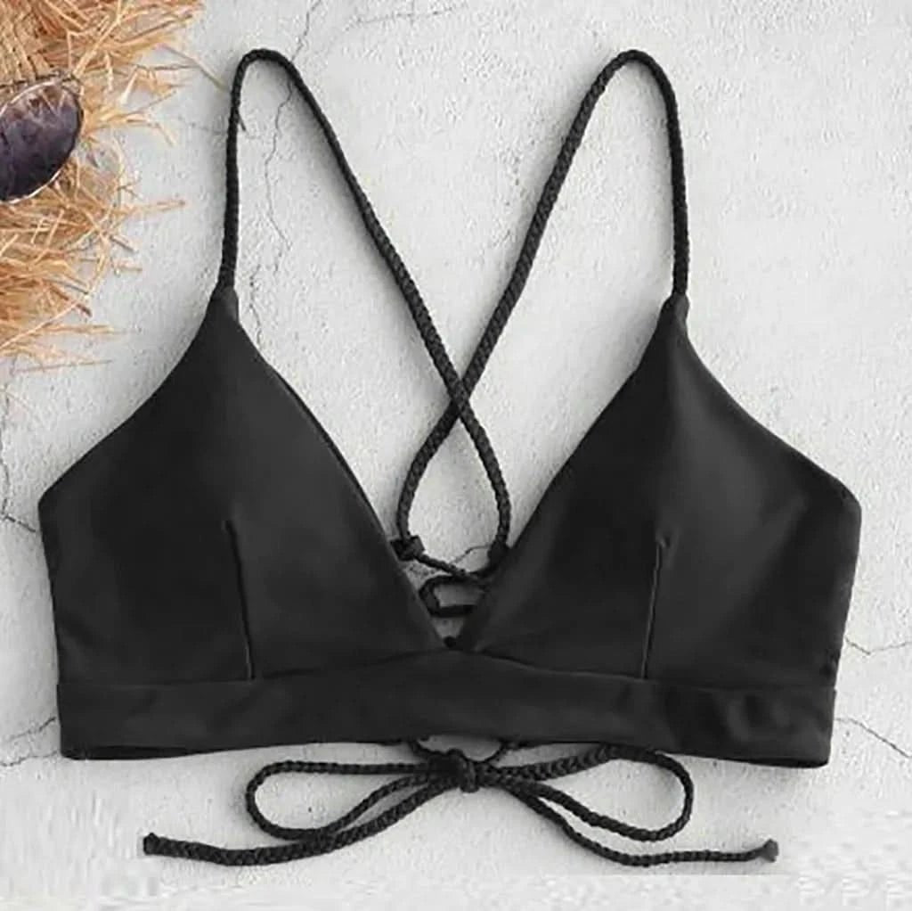 Bandage Bikini Top Solid Swimwear Bandage Bikini Set Sexy Solid Swimwear Women Swim Bikini Swimsuit Black Beachwear 2022 #YJ - LustMia